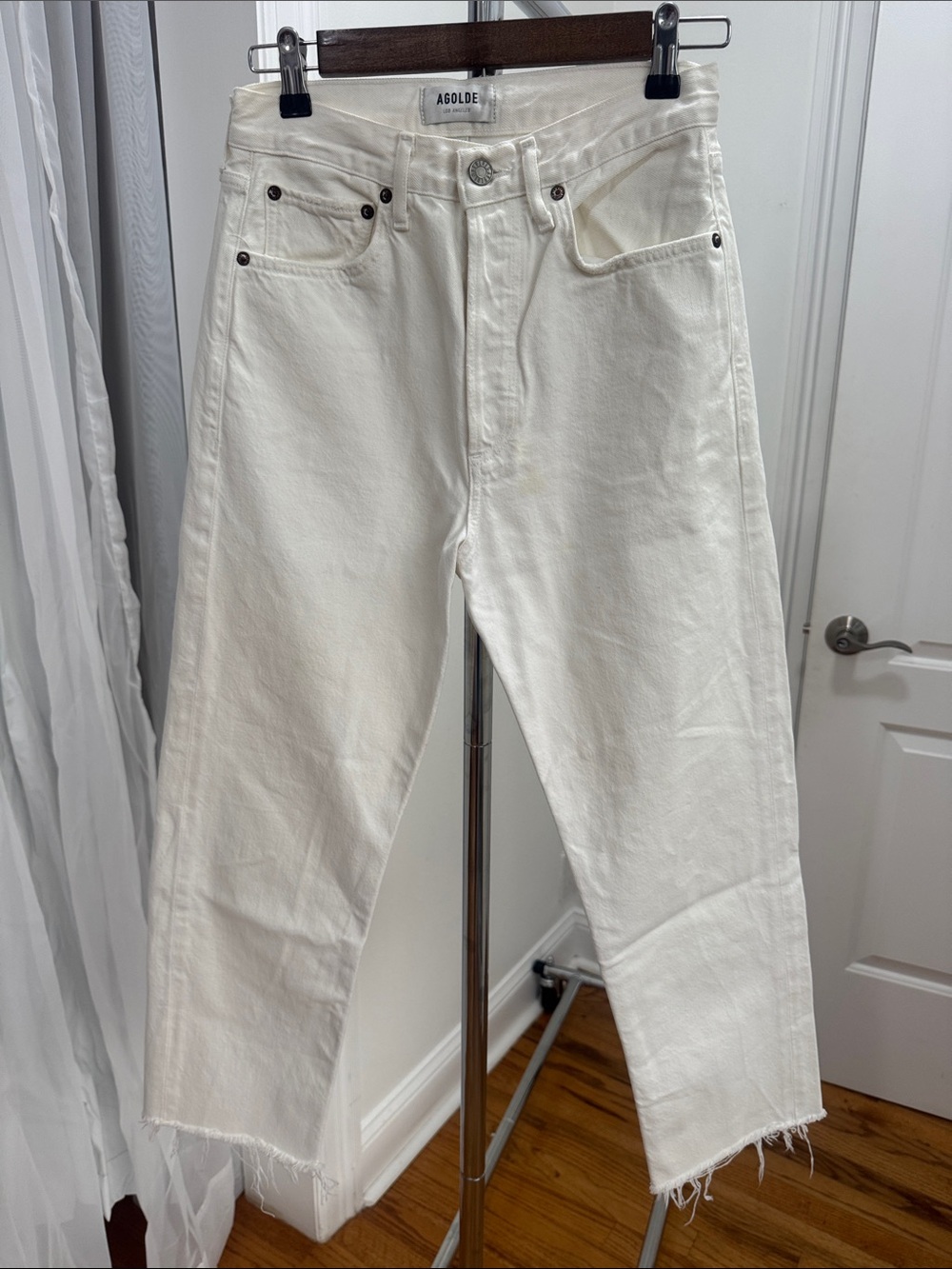 Agolde 90's Jean White Frayed Hems Button Fly 100% Organic Cotton 24
